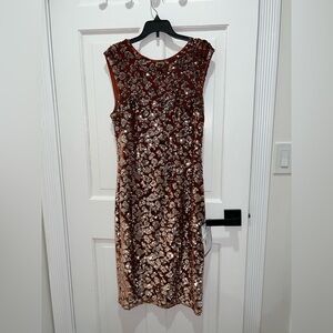 Vince Camuto Rose Gold Sequin Midi Sheath Dress